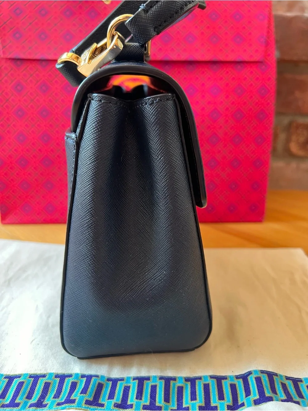 **SOLD** Tory Burch Navy Leather Robinson Small Top Handle Satchel Crossbody